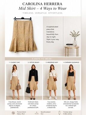 NWOT CAROLINA HERRERA Women's Mid Skirt  Size 4 Pleated Alpaca, Wool & Polyamide